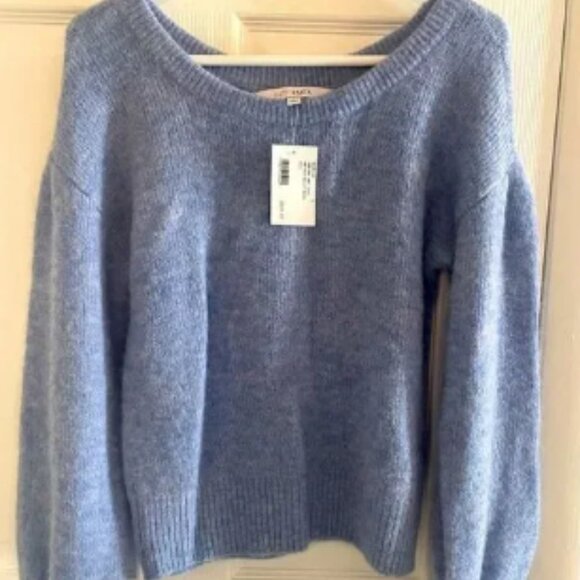 INTERMIX Blue Off-the-Shoulder Sweater Cozy Knit - Picture 1 of 6